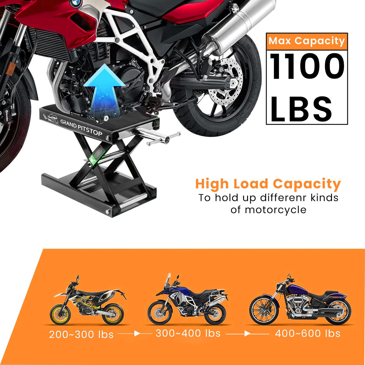 Motorcycle Scissor Jack for Cruiser, Dirt Bike, Sports Bike ATV etc.