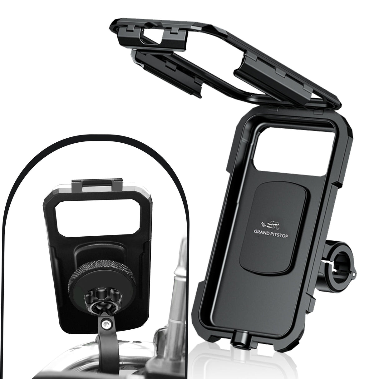 Waterproof Mobile Holder with Vibration Controller (Dampener) Handlebar Mount - Black