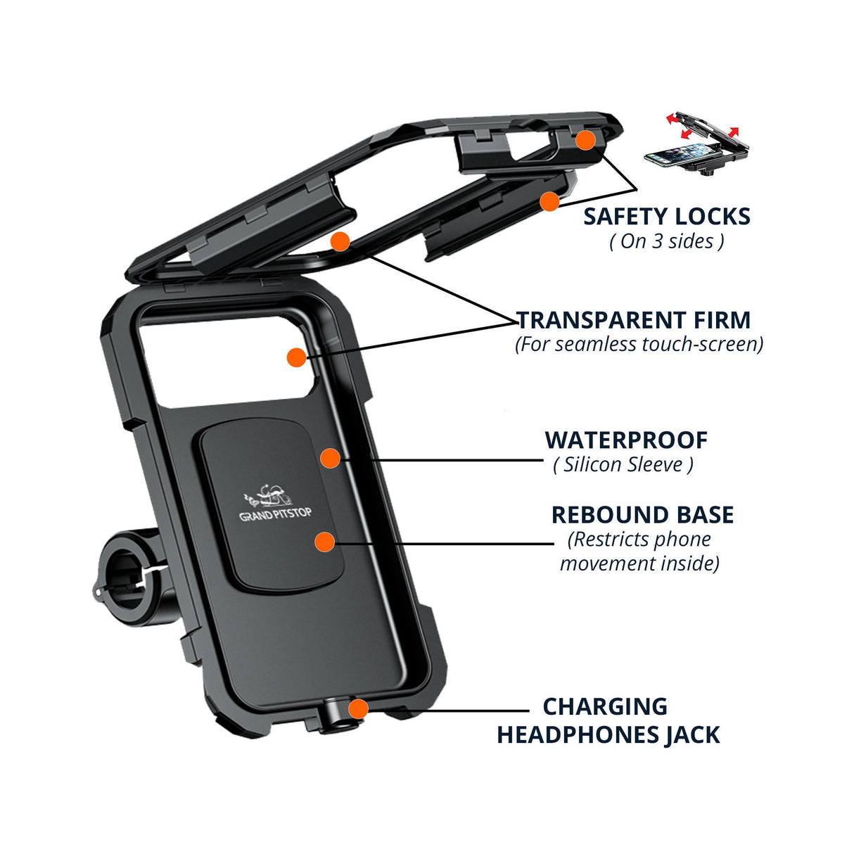 Waterproof Mobile Holder with Vibration Controller (Dampener) Handlebar Mount - Black