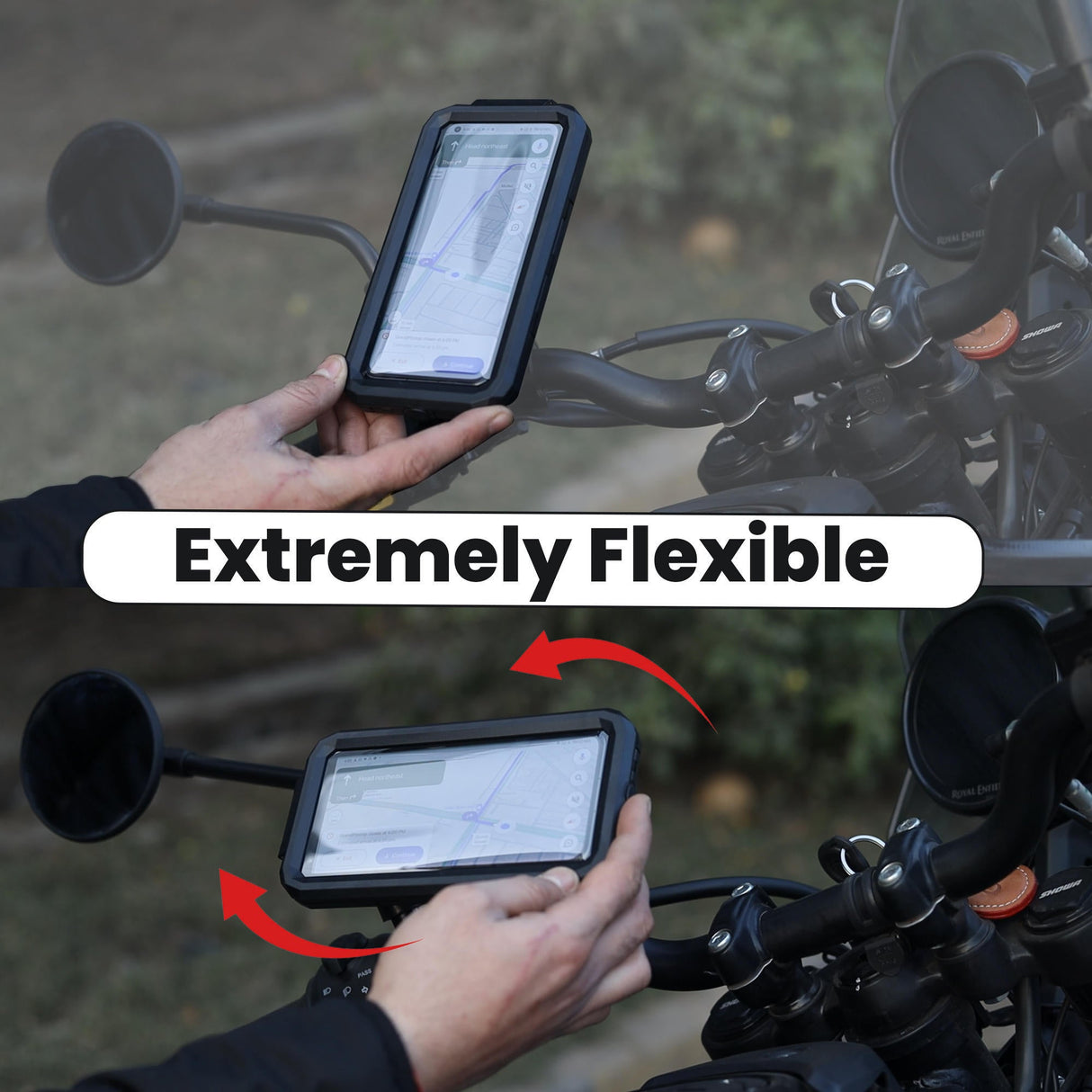 Waterproof Mobile Holder with Vibration Controller (Dampener) Handlebar Mount - Black