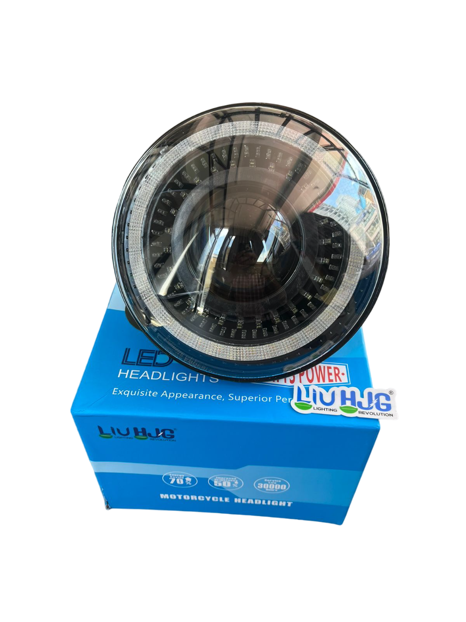 LIU HJG projector headlight 7 inches premium with 62 watt power compatible for Royal Enfield , harley davidson , mahindra thar , gypsy - 1 year warranty