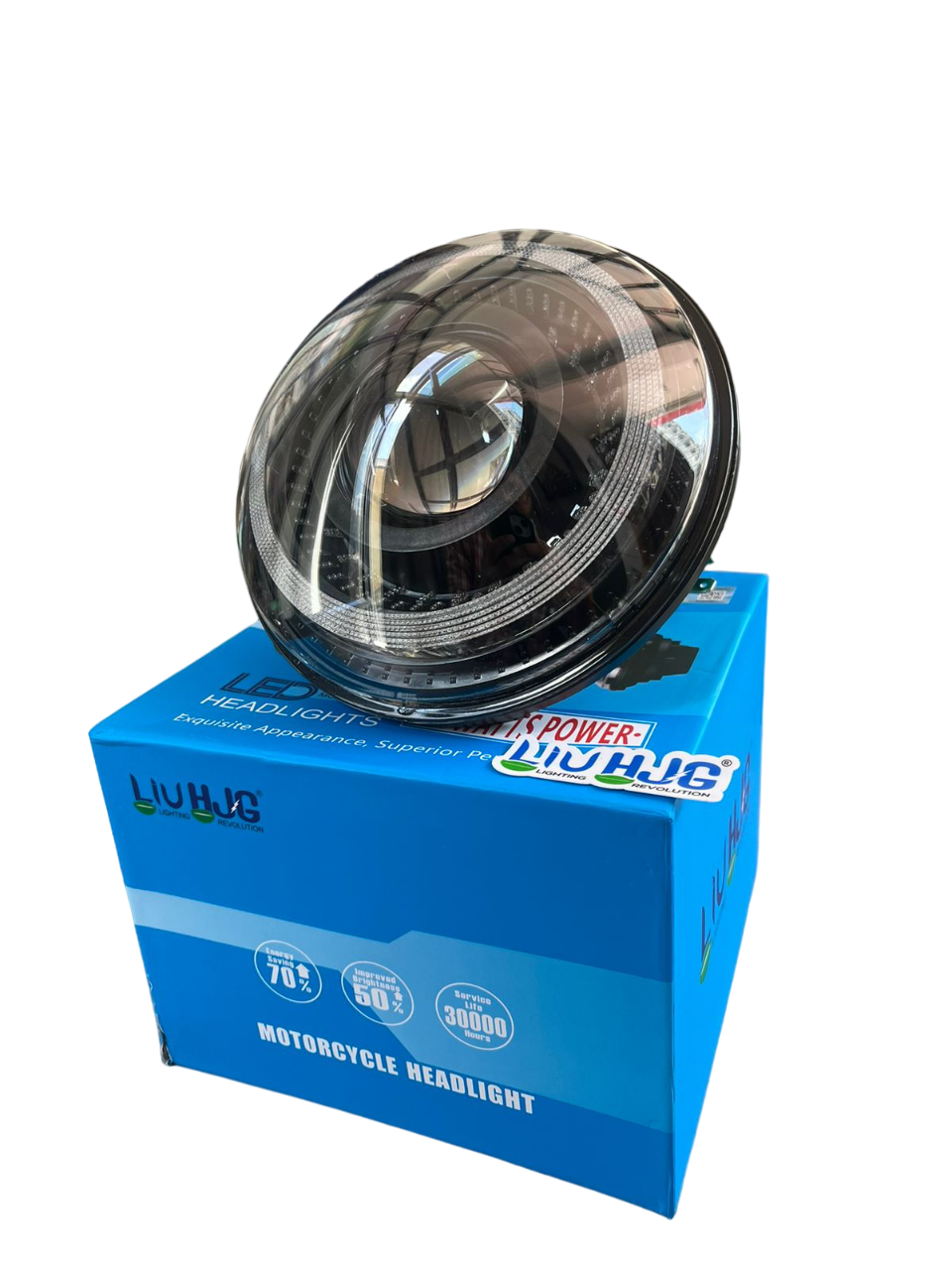LIU HJG projector headlight 7 inches premium with 62 watt power compatible for Royal Enfield , harley davidson , mahindra thar , gypsy - 1 year warranty