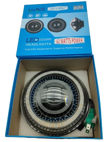 LIU HJG projector headlight 7 inches premium with 62 watt power compatible for Royal Enfield , harley davidson , mahindra thar , gypsy - 1 year warranty
