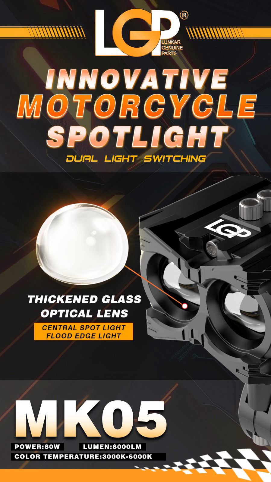 MK05 Spotlight |  IP67 waterproof | auxiliary lights with with harness | compatible for all motorcycles and cars - premium by LGP (18 months warranty)