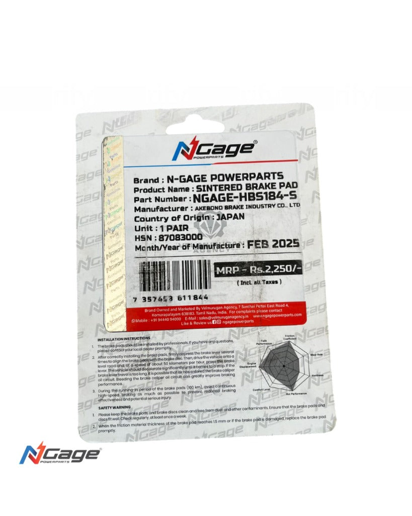 COMBO - KTM RC 125/ 200/  390 ( bs3 , bs4 , bs6 )| front and rear sintered brake pads | NGAGE POWERPARTS - ARAI Certified for Extreme Performance