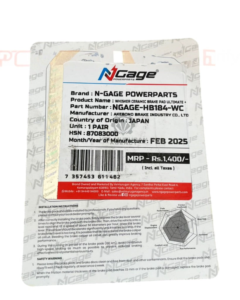 KTM ADVENTURE 250/390 |front whisker ceramic Ultimate + brake pads | NGAGE POWERPARTS