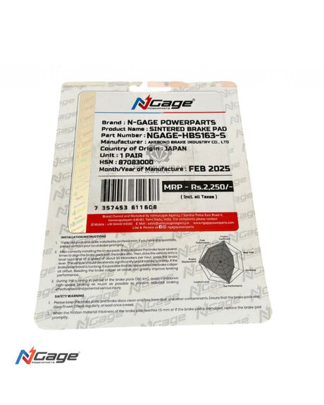 RE HIMALAYAN 411-450 , GUERRILLA 450  | rear sintered brake pads | NGAGE POWERPARTS - ARAI Certified for Extreme Performance