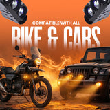 LGP DK300 Projector LED Fog Lamp for Bike (Pair) | Triple Lens, Dual Color (Yellow & White) | Waterproof, Universal Motorcycle Fit