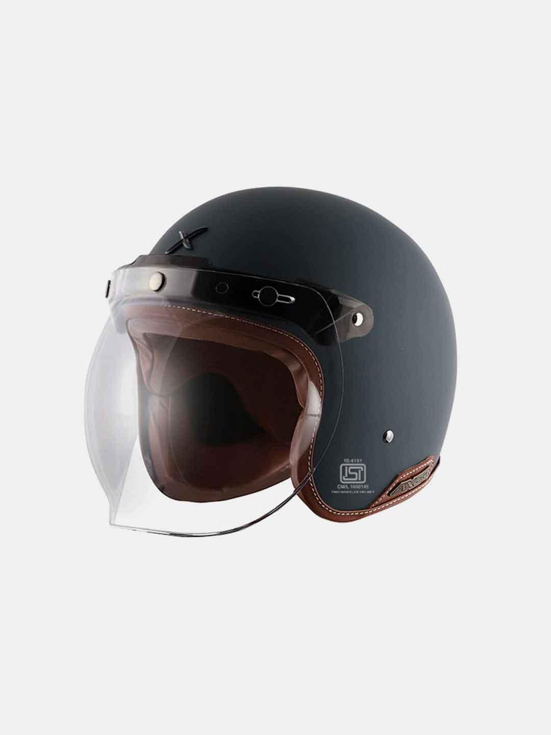 Axor Retro Jet Leather Dull Slate Helmet - Moto Modz