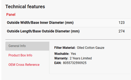 BMC air filter for Renault FB786/20 - Moto Modz