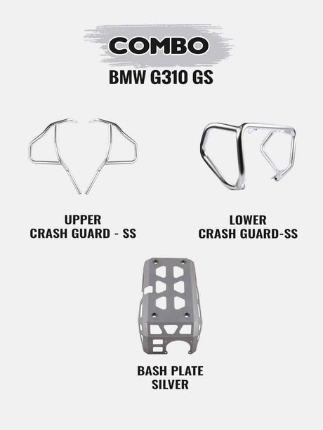 BMW G310GS Combo - Upper Crashguard SS+Lower Crashguard SS+Engine Guard Silver - Moto Modz