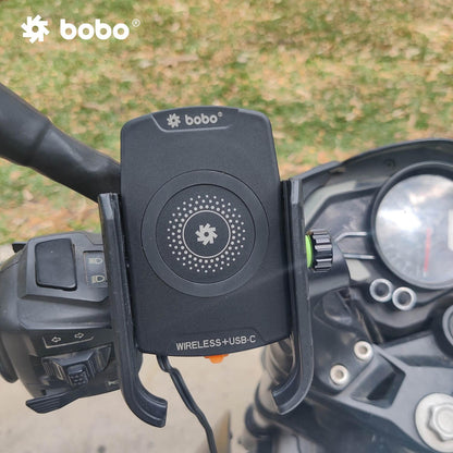 BOBO BM12 Bike Phone Holder (with Fast 15W Wireless Charger & USB-C Input/Output Port) Motorcycle Mobile Mount - Moto Modz