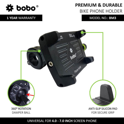 BOBO BM3 Claw-Grip Aluminum Bike / Cycle Phone Holder Motorcycle Mobile Mount - Moto Modz