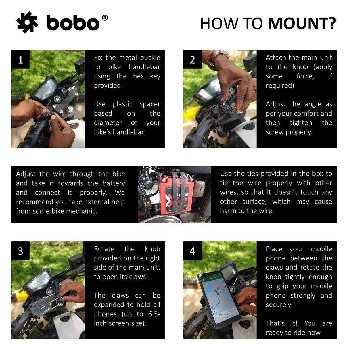 Bobo Claw Grip Aluminium Bike Phone Holder (with 2.5A USB charger) Motorcycle Mobile Mount - Moto Modz