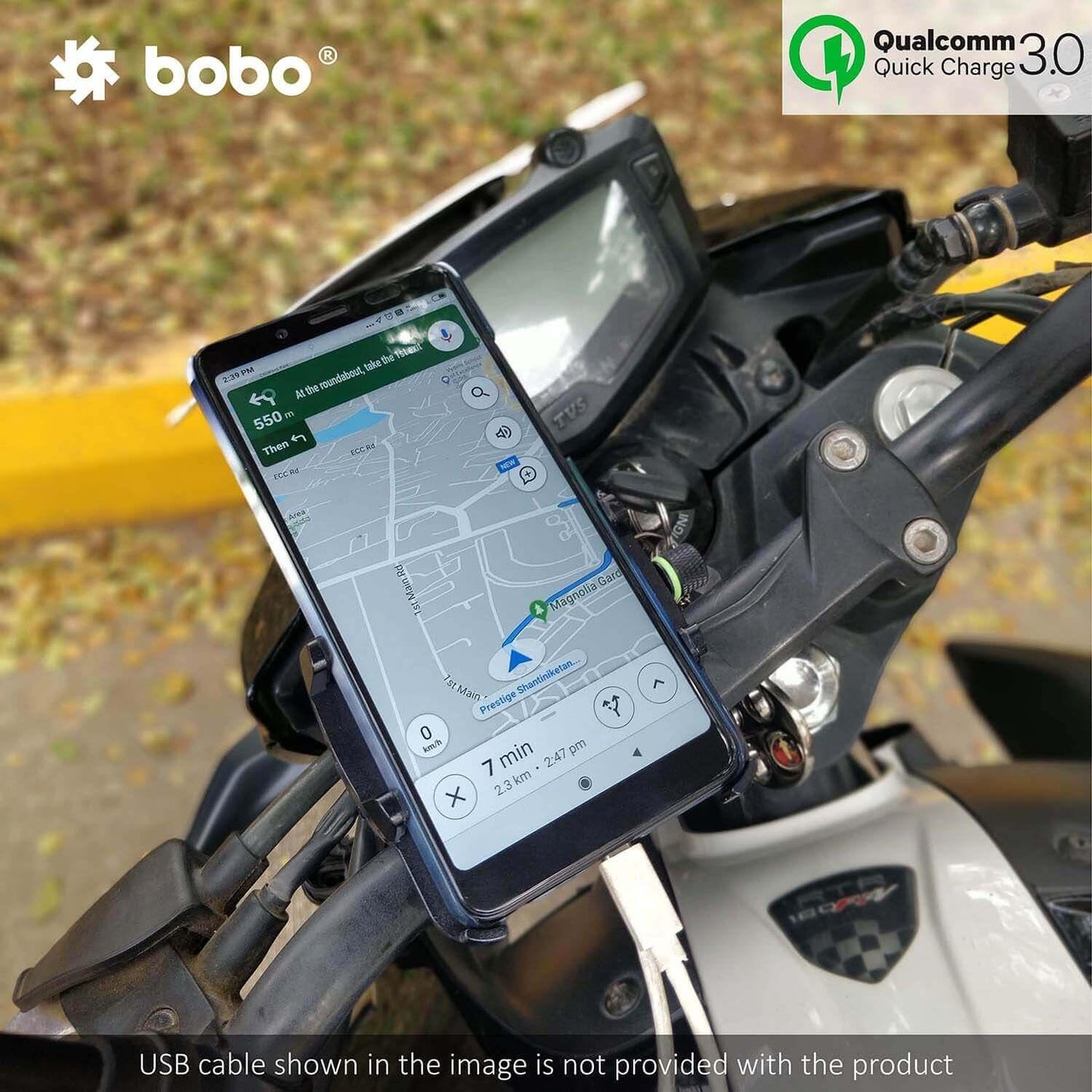 Bobo Claw Grip Aluminium Bike Phone Holder (With Fast USB 3.0 Charger) Motorcycle Mobile Mount BM 5 - Moto Modz