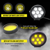 HJG 7 LED Round White Fog Light With Yellow Cap (70W) With Wiring Kit Harness And Switch Spot Driving Lamp Universal for Car, Bike and Motorcycle (set of 2) - PREMIUM