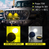HJG 7 LED Round White Fog Light With Yellow Cap (70W) With Wiring Kit Harness And Switch Spot Driving Lamp Universal for Car, Bike and Motorcycle (set of 2) - PREMIUM