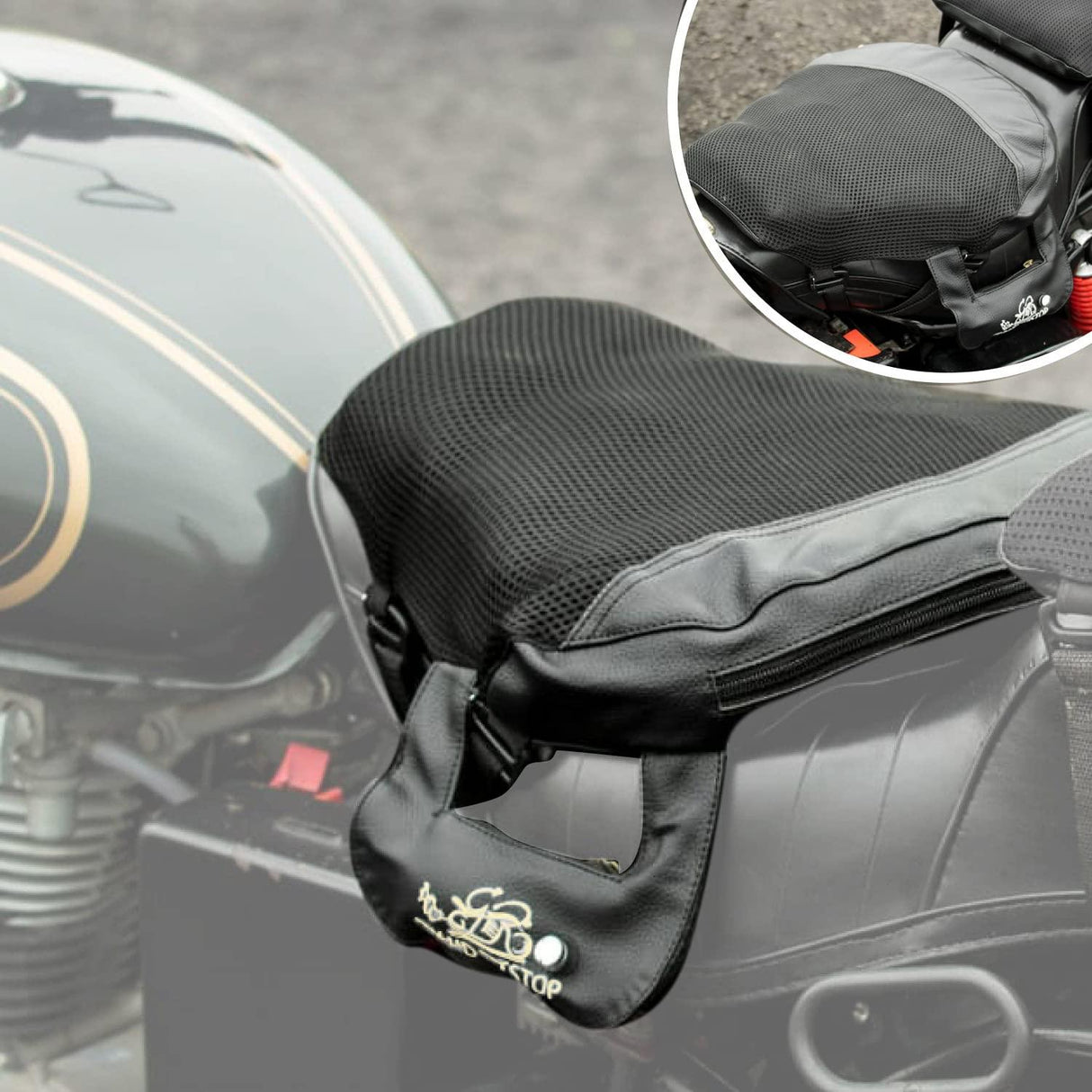 GRAND PITSTOP Motorcycle Air Seat Cushion with Air Filling Pump, Inflatable Bubble Air Pads with Breathable Mesh Cover & Non-Skid Bottom Compatible for Cruiser Motorcycle - Moto Modz