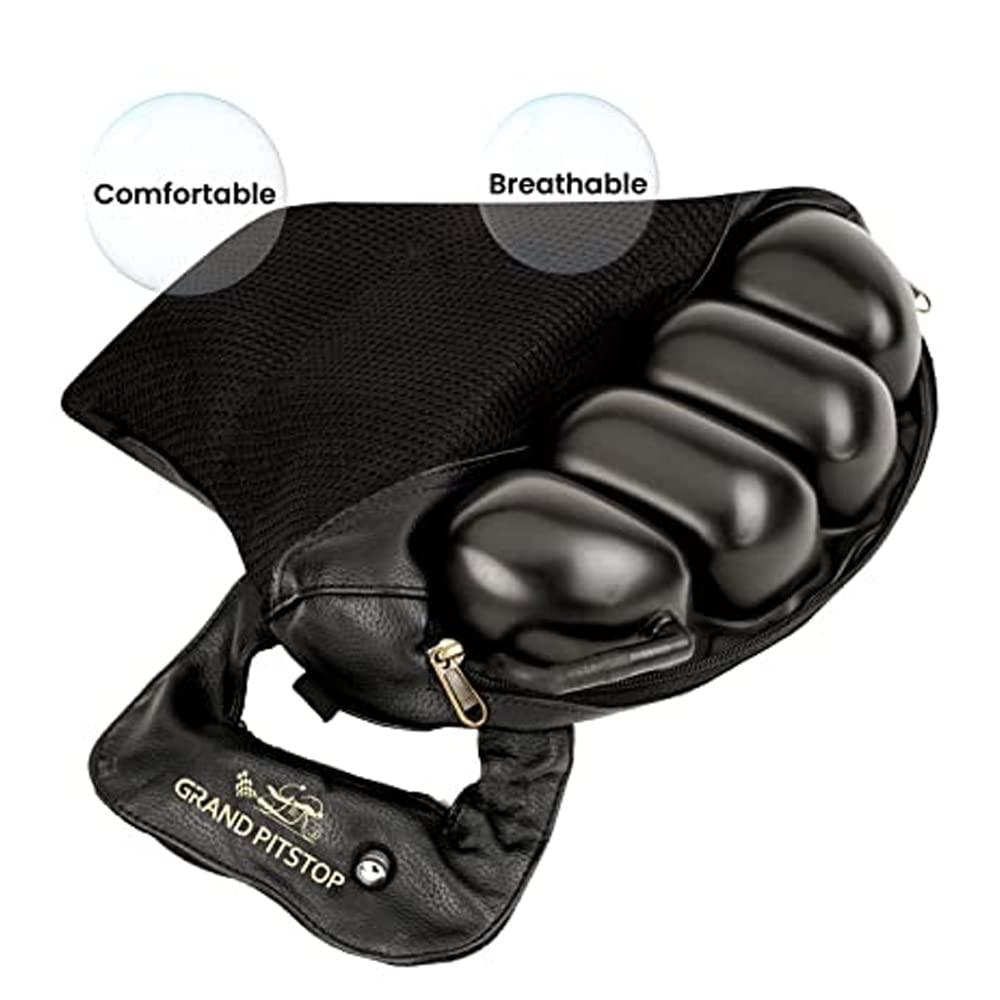 GRAND PITSTOP Motorcycle Air Seat Cushion with Air Filling Pump, Inflatable Bubble Air Pads with Breathable Mesh Cover & Non-Skid Bottom Compatible for Cruiser Motorcycle - Moto Modz