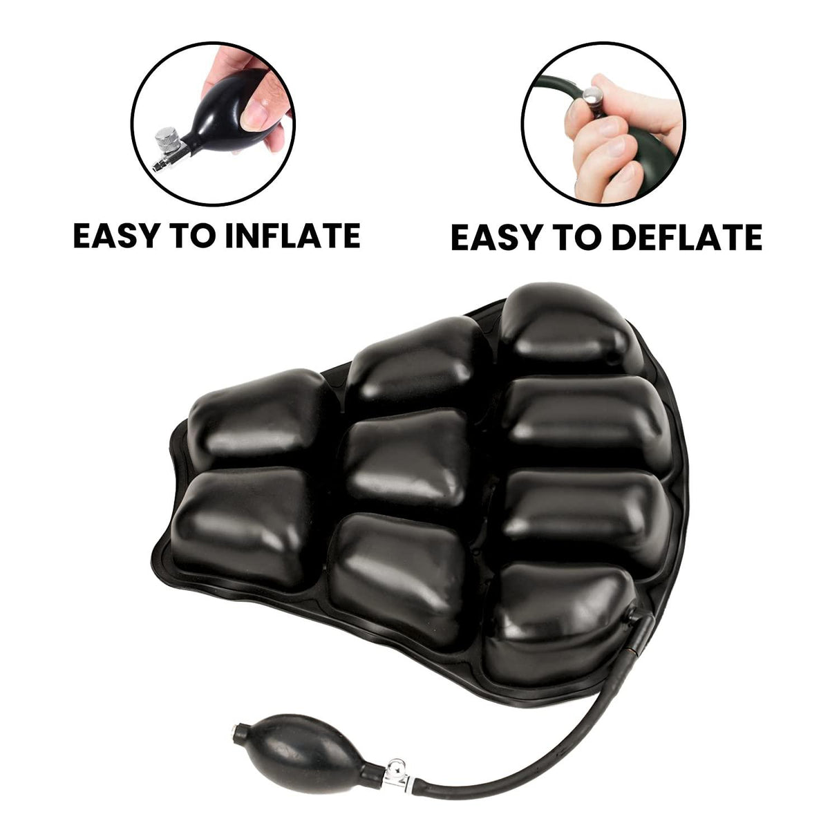 GRAND PITSTOP Motorcycle Air Seat Cushion with Air Filling Pump, Inflatable Bubble Air Pads with Breathable Mesh Cover & Non-Skid Bottom Compatible for Cruiser Motorcycle - Moto Modz