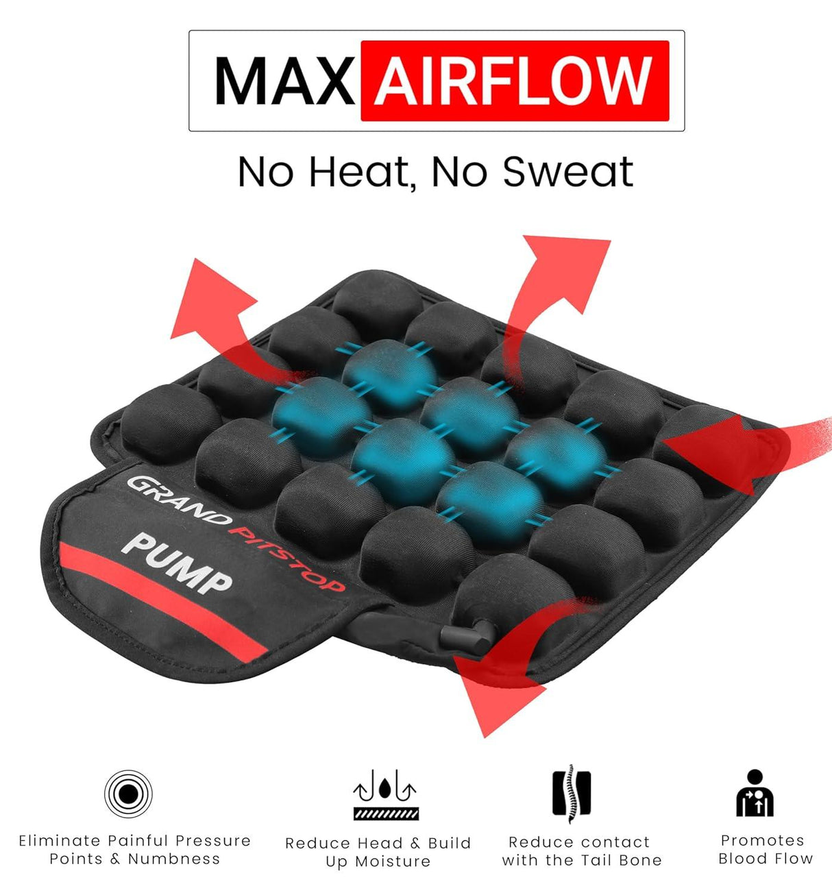 GRAND PITSTOP Motorcycle Air Seat Cushion with Air Filling Pump, Inflatable Bubble Air Pads with Breathable Mesh Cover & Non-Skid Bottom Compatible for Cruiser Motorcycle - Moto Modz