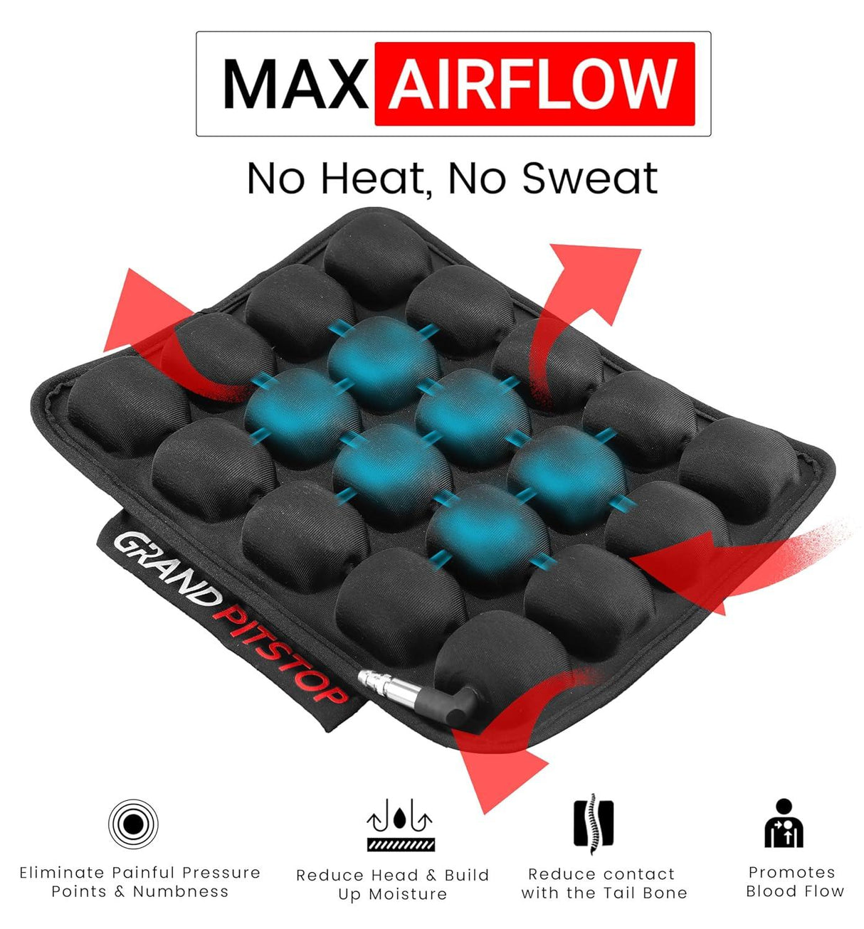 GRAND PITSTOP Motorcycle Air Seat Cushion with Air Filling Pump, Inflatable Bubble Air Pads with Breathable Mesh Cover & Non-Skid Bottom Compatible for Cruiser Motorcycle - Moto Modz