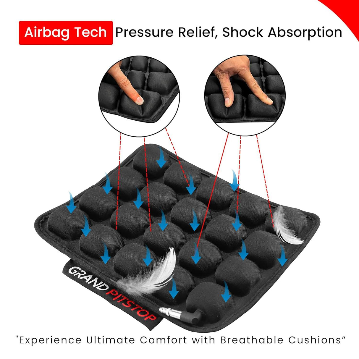 GRAND PITSTOP Motorcycle Air Seat Cushion with Air Filling Pump, Inflatable Bubble Air Pads with Breathable Mesh Cover & Non-Skid Bottom Compatible for Cruiser Motorcycle - Moto Modz