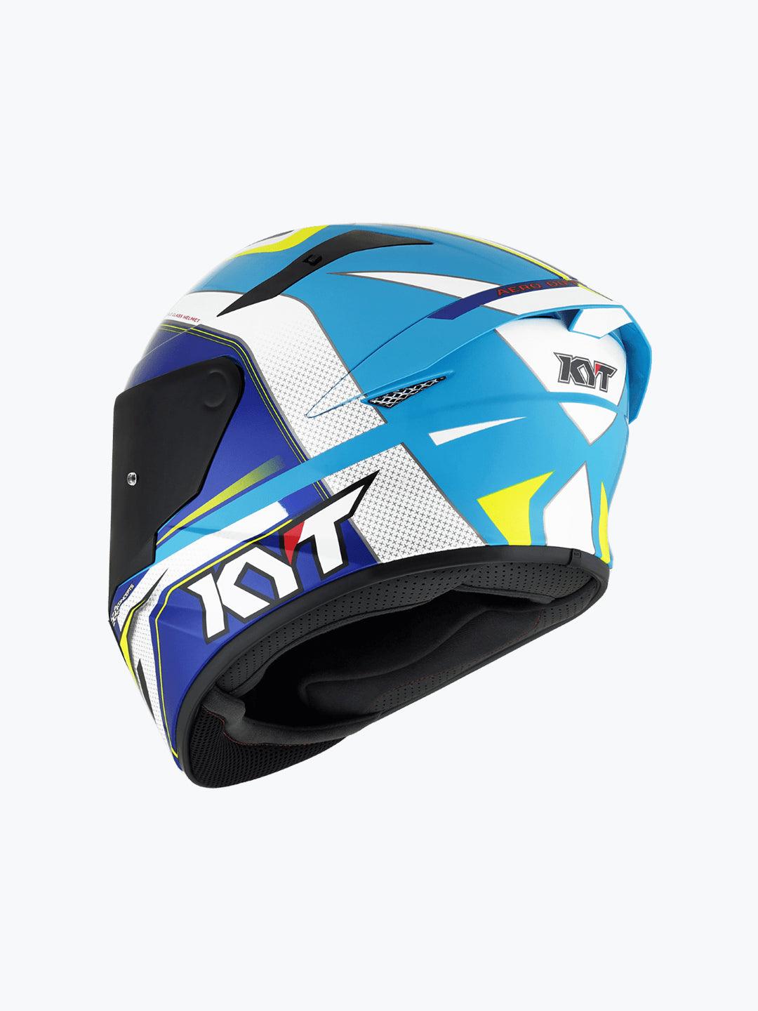 KYT TT COURSE GRAND PRIX WHITE/LIGHT BLUE - Moto Modz