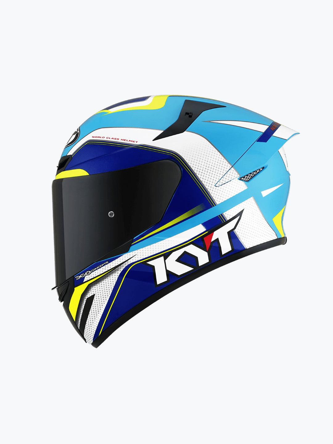 KYT TT COURSE GRAND PRIX WHITE/LIGHT BLUE - Moto Modz
