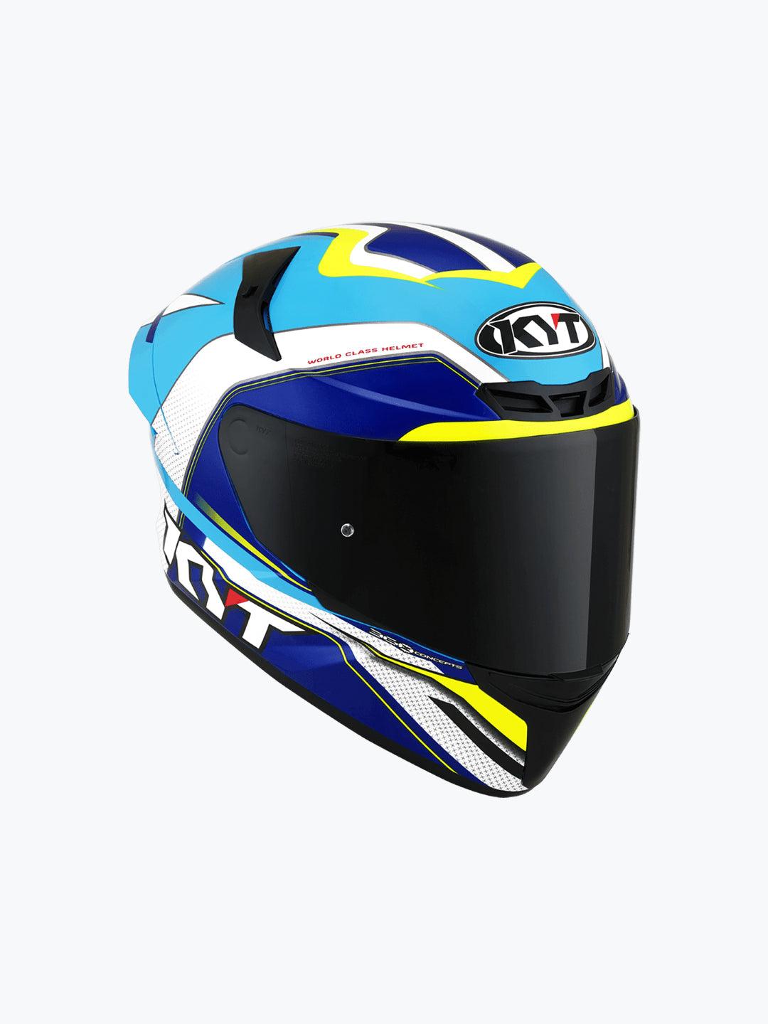 KYT TT COURSE GRAND PRIX WHITE/LIGHT BLUE - Moto Modz