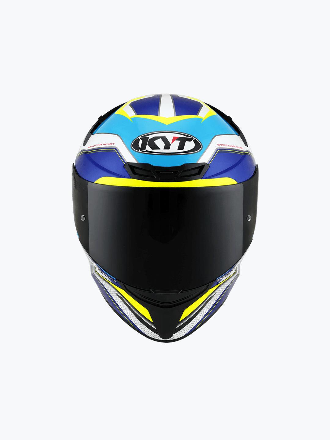 KYT TT COURSE GRAND PRIX WHITE/LIGHT BLUE - Moto Modz