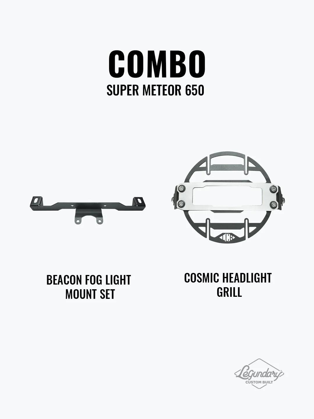 LCB Super Meteor 650 Combo Beacon Fog Light Mount Set & Cosmic Headlight Grill - Moto Modz