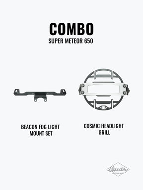 LCB Super Meteor 650 Combo Beacon Fog Light Mount Set & Cosmic Headlight Grill - Moto Modz