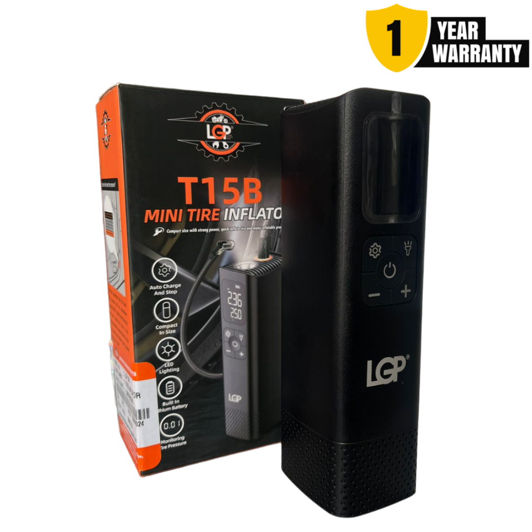LGP T15B Smart Tyre Inflator Portable Air Compressor - 150 PSI Portable Air Pump with Accurate LED Tyre Pressure Display, Fast Inflation for Vehicles, Motorcycle, Bikes Tires, Car ,Balls, Swimming Ring - 1 YEAR WARRANTY