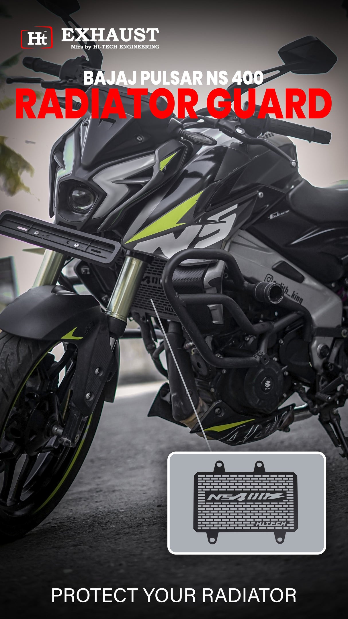 RADIATOR GUARD BLACK FOR BAJAJ NS 400 Z - RD 933