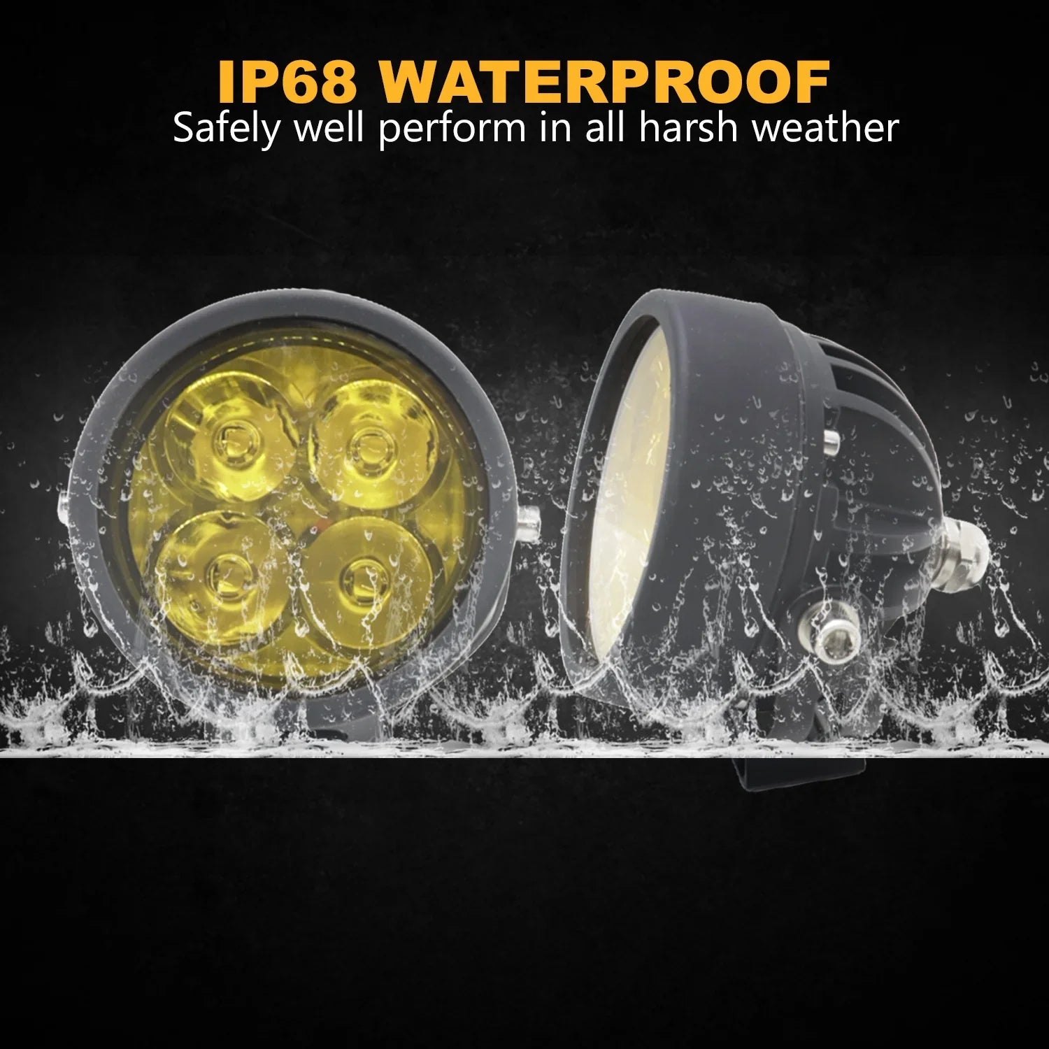 LIU HJG 40W Round 4 LED Fog Lights with Yellow Cap and Wiring Kit and fully dimmable switchUniversal for Car & Bike (Pack of 2)