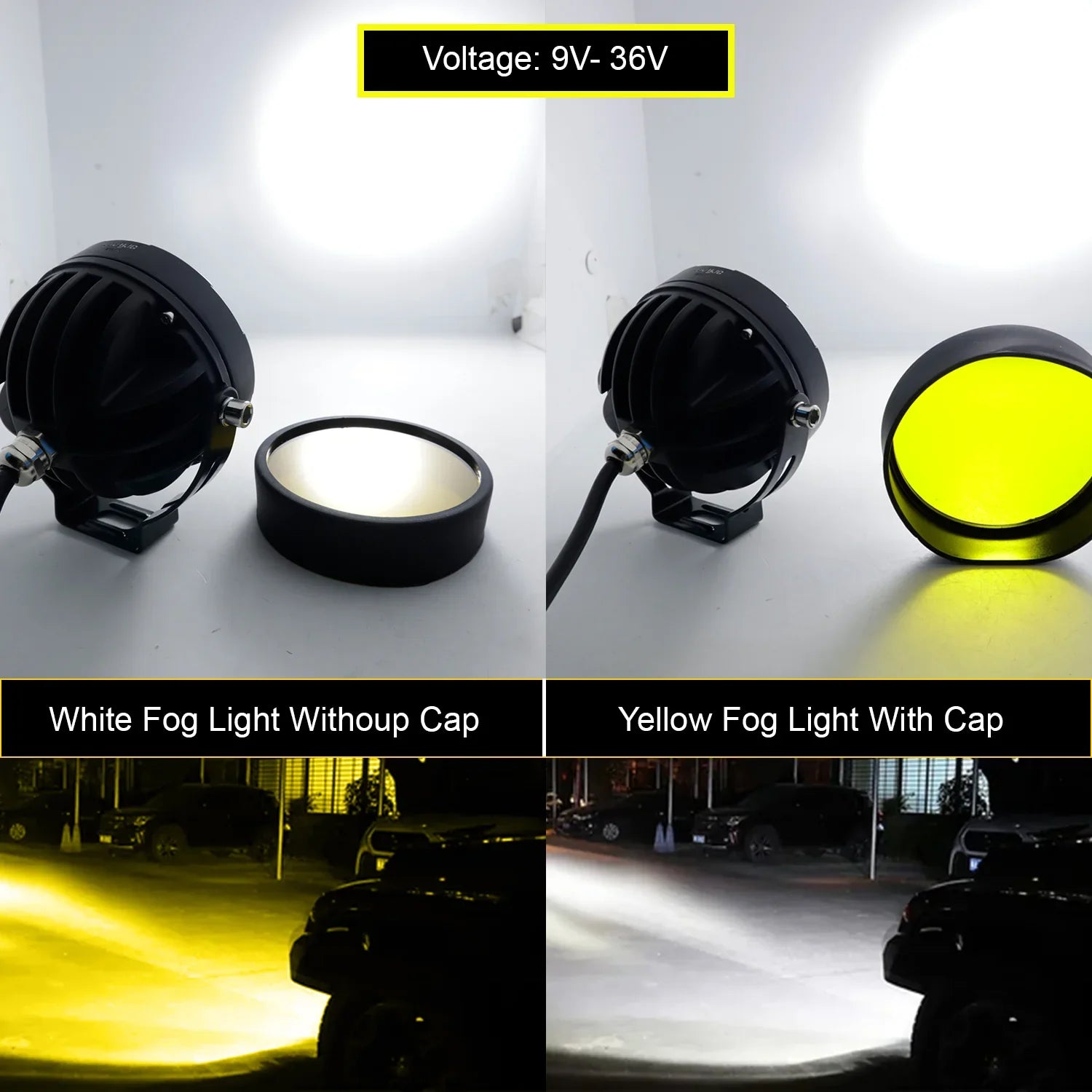 LIU HJG 40W Round 4 LED Fog Lights with Yellow Cap and Wiring Kit and fully dimmable switchUniversal for Car & Bike (Pack of 2)