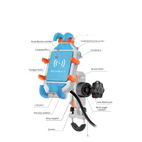 MOTOWOLF MDL2827 | SHOCK ABSORBING | ANTI VIBRATE | MOBILE PHONE HOLDER | W/O CHARGER - BLUE