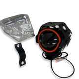 HJG U7 Mini CREE LED Fog Light Work Lamp with Hi/Low, Flashing Beam and Red Angel Eye Ring for Cars and Motorcycles Projector Lens/12V-80V