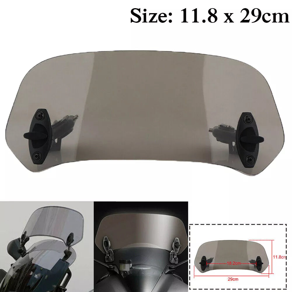UNIVERSAL MOTORCYCLE WINDSHIELD EXTENDER (ADJUSTABLE SPOILER CLAMP ON WINDSHIELD DEFLECTOR) - SMOKE