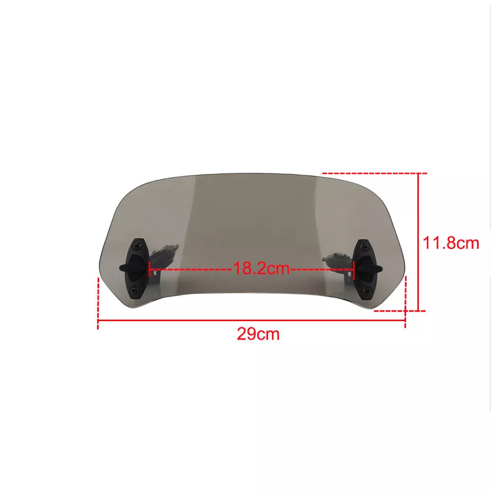 UNIVERSAL MOTORCYCLE WINDSHIELD EXTENDER (ADJUSTABLE SPOILER CLAMP ON WINDSHIELD DEFLECTOR) - SMOKE