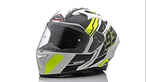 SMK Helmets MA124 Swank Graphics Pinlock Fitted Full Face Helmet with Clear Visor MATT WHITE BLACK/YELLOW - Moto Modz