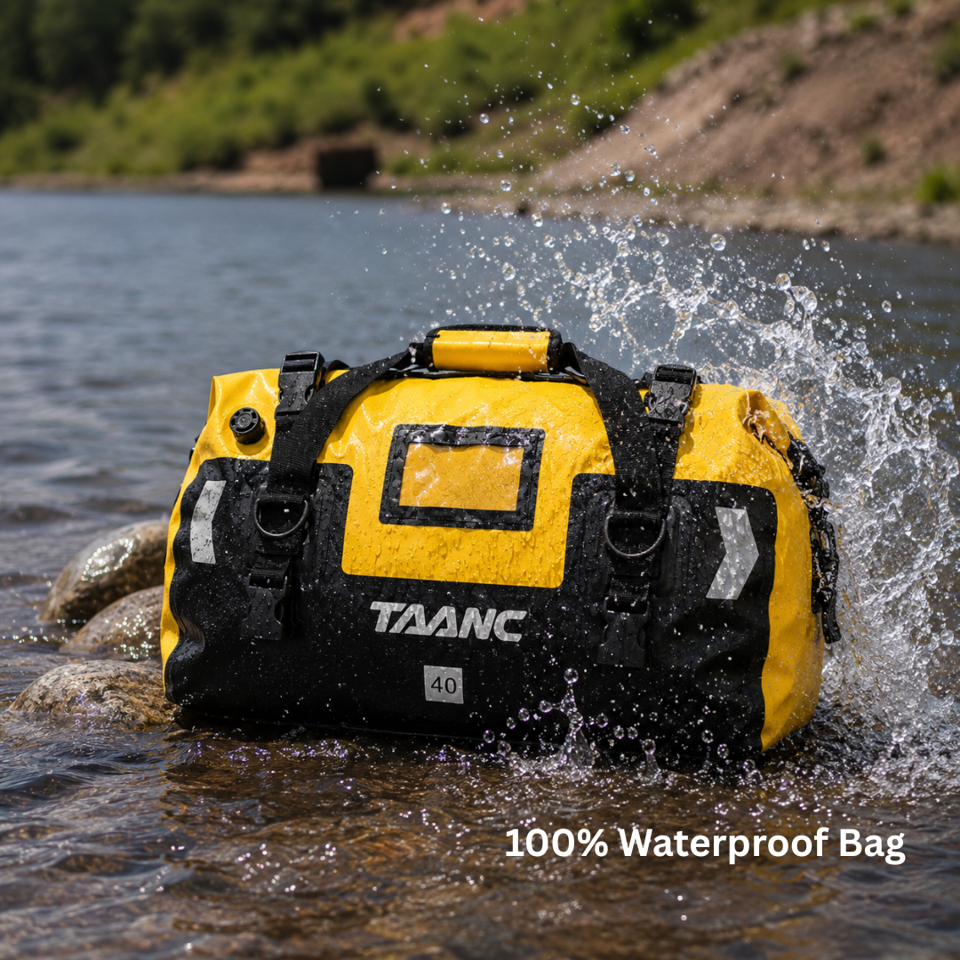 TAANC Terra Series Motorcycle Tail Bag 40L Waterproof Duffel Bag for Adventure Touring, Camping & Cycling – Yellow Black