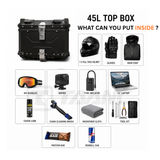TAANC Nomad Atlas Top Box – Stealth Black | 45L Aluminium MC Motorcycle Touring Storage Box