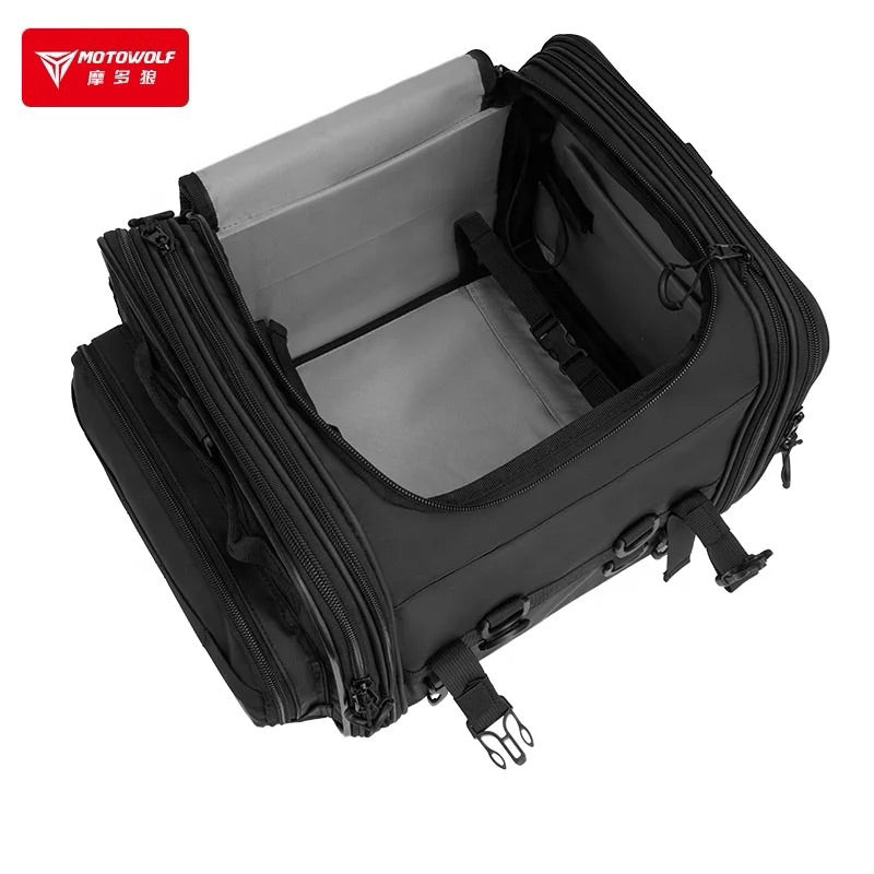 MOTOWOLF MDL0725 Expandable Motorcycle Rear Tail Seat Sling Bag 32L to 45L